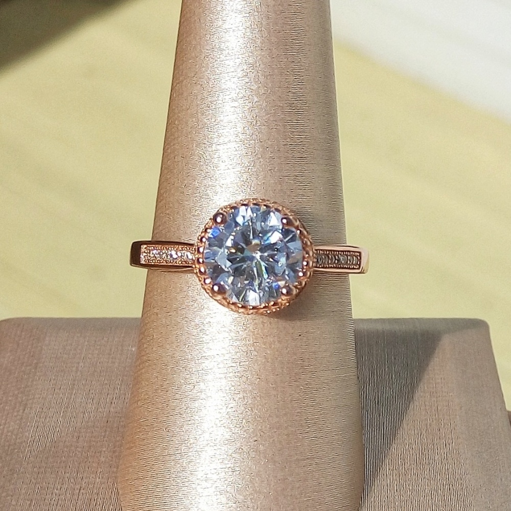 Simulated White Diamond Rose Gold/.925 Ring - Picture 1 of 3